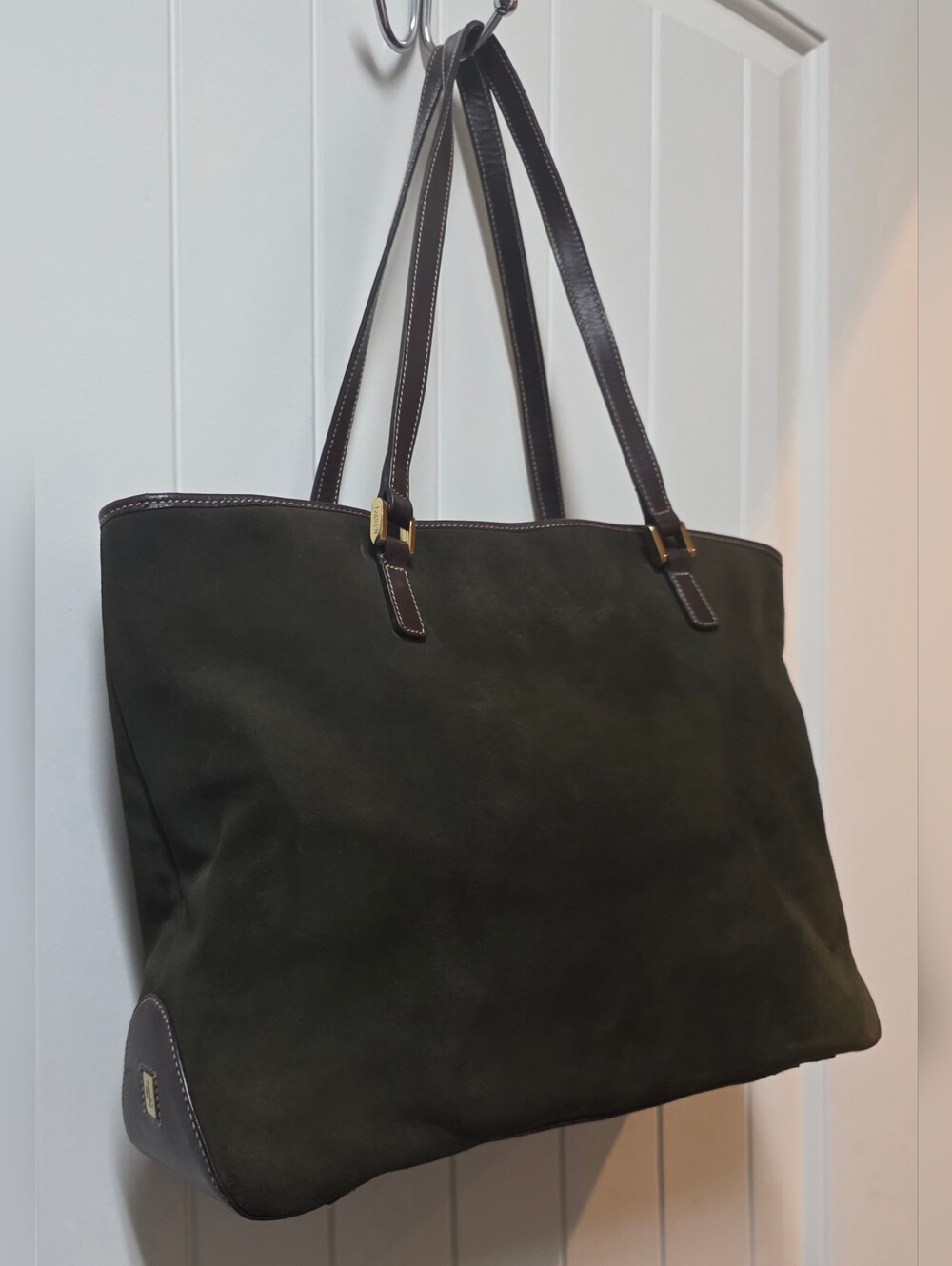 Lauren Ralph Lauren Olive Green Suede Tote with Brown Leather Straps****SALE**** - Picture 3 of 16